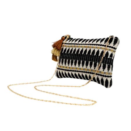 Black And White Abstract Cotton Crossbody Hand Bags For Women 